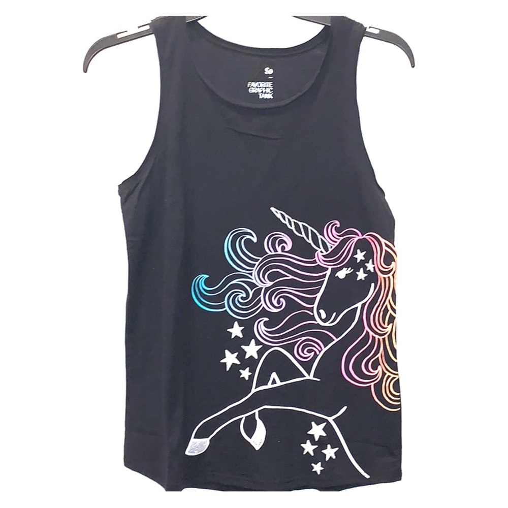 Girls Size 16 Black Tank with 🦄